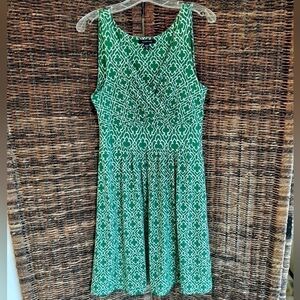 Lands' End Geometric Print Surplice Tank Sun Dress Size XS Green Knee Length